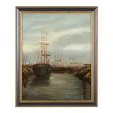 Frigates, Port of Harfleur by F. Grunewald, Oil on canvas (lined), sold Jun 2022