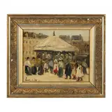 Street Scene with Carousel by Louis van der Pol, Oil on board, sold Jun 2022