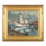 Harbor Scene by Max Kuehne, Oil on canvas, sold Jun 2022