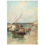 Fishermen on the Amalfi Coast by Prosper Louis Senat, Gouache, sold Jun 2022