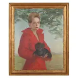 Portrait of a Woman with Dachshund by M. Reese, Oil on canvas, sold Jun 2022