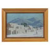Taos Pueblo Nocturne by Albert Looking Elk, Oil on canvas board, sold Jun 2022