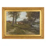 Cows at Pasture by Charles P. Gruppé, Oil on canvas, sold Jun 2022