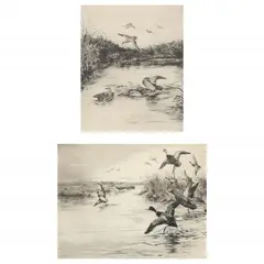 Pair of Etchings with Duck Stamps by Roland Clark, Both pencil signed to lower right, sold Jun 2022