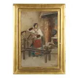 Weaver at Her Loom by Augusto Bompiani, Watercolor on paper, sold May 2022
