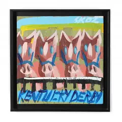 Kentucky Derby by Steve Keene, Oil on found plywood, sold May 2022