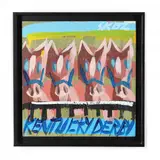 Kentucky Derby by Steve Keene, Oil on found plywood, sold May 2022