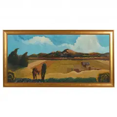 Village Fields by Ed Sandoval, Oil on canvas, sold May 2022