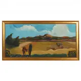 Village Fields by Ed Sandoval, Oil on canvas, sold May 2022