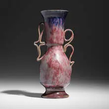 Exceptional vase by George E. Ohr, 1895-1903, glazed earthenware, sold Jul 2025