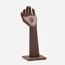 Hand with Eye by Irving Harper, painted paper construction, doll's eye, sold Jul 2022