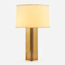 Table lamp by Tommi Parzinger, c. 1955, brass, hide, cord, sold Jul 2022