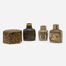 Collection of tabletop accessories by Nils Thorsson, c. 1965, glazed ceramic, sold Jul 2022