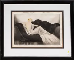 Untitled (Lady on Black Sofa) by Louis Icart, 1937, etching with aquatint, sold Oct 2025