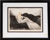 Untitled (Lady on Black Sofa) by Louis Icart, 1937, etching with aquatint, sold Oct 2025