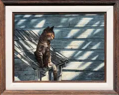 Untitled (Cat) by James Gaar, 1975, oil on canvas affixed to board, sold Oct 2025