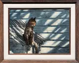 Untitled (Cat) by James Gaar, 1975, oil on canvas affixed to board, sold Oct 2025