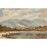 Lake View in Lecco by Berto Ferrari, oil on cardboard, sold Oct 2025