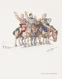 Political Cartoon Print by The Four Horsemen, Framed political satire print titled The Four Horsemen after, sold Jan 2026