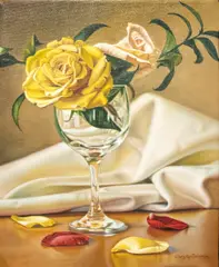 Still Life with Wine Glass by Ellery Gutierrez, oil on canvas, sold Oct 2025