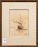 Steam Boat by Anne D. Hallock, 1892, watercolor, sold Oct 2025