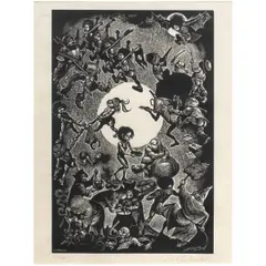 Untitled from "In the Praise of Folly" suite by Fritz Eichenberg, woodcut, sold Nov 2025