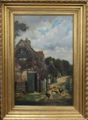 Chickens on a country path by Savile Lumbley Flint, oil on canvas, sold Oct 2018