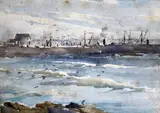 Coastal landscape by Andrew Archer Gamley, watercolour, sold Oct 2018