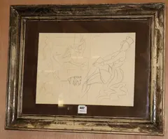Circus dancers and tiger by Renato Guttuso, pencil on paper, sold Oct 2018