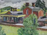 View of a railway station by Guy Worsdell, oil on panel, sold Oct 2018