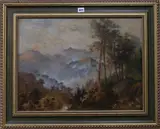 Wooded mountain landscape by Joseph Dore, oil on canvas, sold Oct 2018