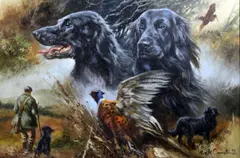 Flat Coat Composite' signed and dated '99 20 x 30in by Mick Cawston, oil on canvas, sold Oct 2018