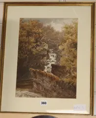 Scottish waterfall scene by David Law, watercolour, offered Oct 2018
