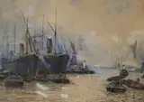 Shipping on the Thames by Arthur Legge, watercolour, sold Oct 2018