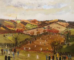 School cross-country racing by John Paddy Carstairs, oil on board, sold Oct 2018
