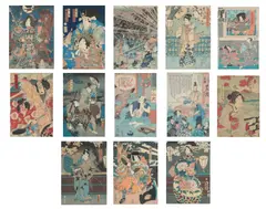 Kabuki actors and figures from Military Talesthirteen by Utagawa Kunisada, print (other), sold Oct 2026