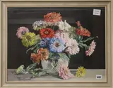 Still life of chrysanthemums by Amy Reeve-Fowkes, watercolour, sold Oct 2018