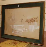 Tropical landscape with a lake in the foreground by Desmond Digby, watercolour and bodycolour, sold Oct 2018