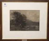 River scene by Frank Mura, charcoal, offered Oct 2018
