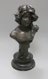 An Art Nouveau black-painted plaster bust of a young lady by Georg Felix Pfeifer, sculpture, sold Oct 2018