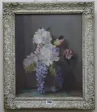 Still life of jar with Wisteria and Spring Blooms by Norah Helen Cullen, oil on canvas, sold Aug 2018
