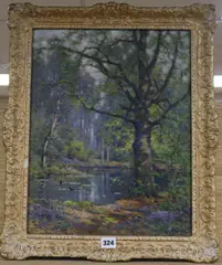 The Bluebell Wood, 45.5cm x 33cm by Alfred Fontville de Breanski, Wood, sold Aug 2018