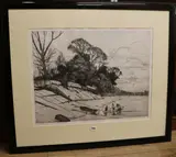 The Thames near Kew Bridge by Melvyn Petterson, etching, sold Aug 2018