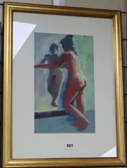 Reclining nude and mirror 1996 by Robin Holtom, gouache, offered Aug 2018