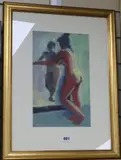 Reclining nude and mirror 1996 by Robin Holtom, gouache, offered Aug 2018