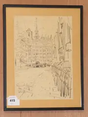 View of the Imperial Hotel by Jan Korwin-Kochanowski, pencil, sold Aug 2018