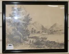 Lakeside view by Joseph Wilkinson, pencil, offered Aug 2018