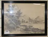 Lakeside view by Joseph Wilkinson, pencil, offered Aug 2018