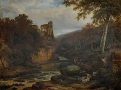 The otter hunt by Joseph Paul Pettit, oil on canvas, sold Apr 2012