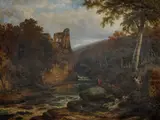 The otter hunt by Joseph Paul Pettit, oil on canvas, sold Apr 2012